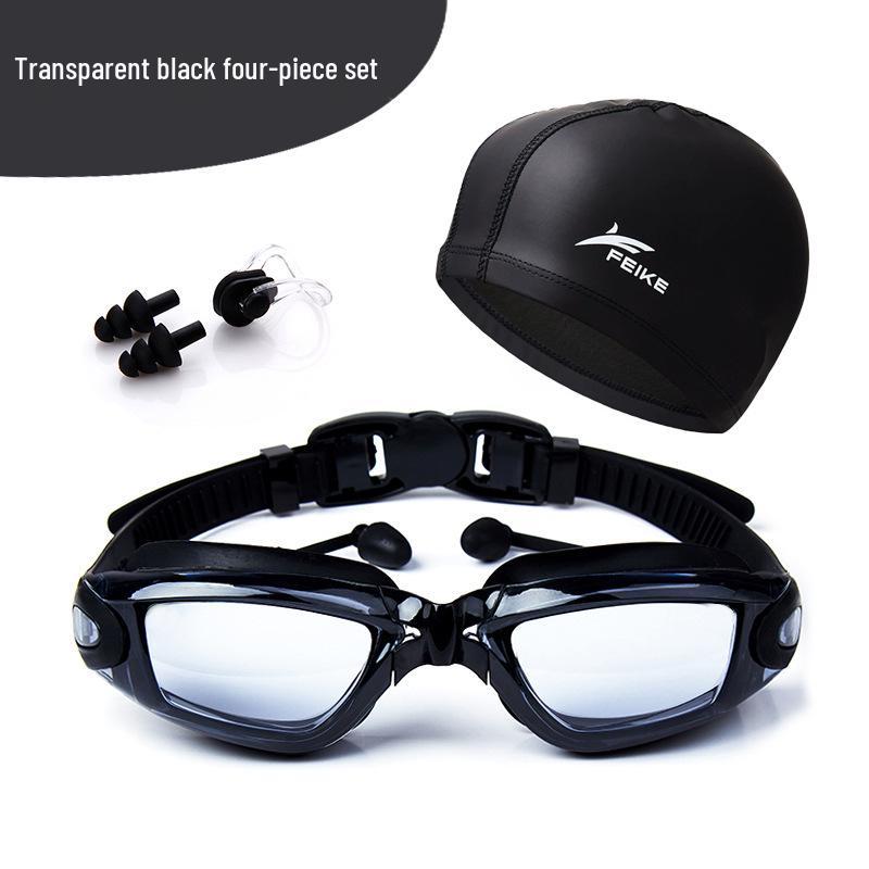 

Fike High-Definition Waterproof Anti-Fog Swimming Goggles Set with Swim Cap, Large Plated Frame, Unisex