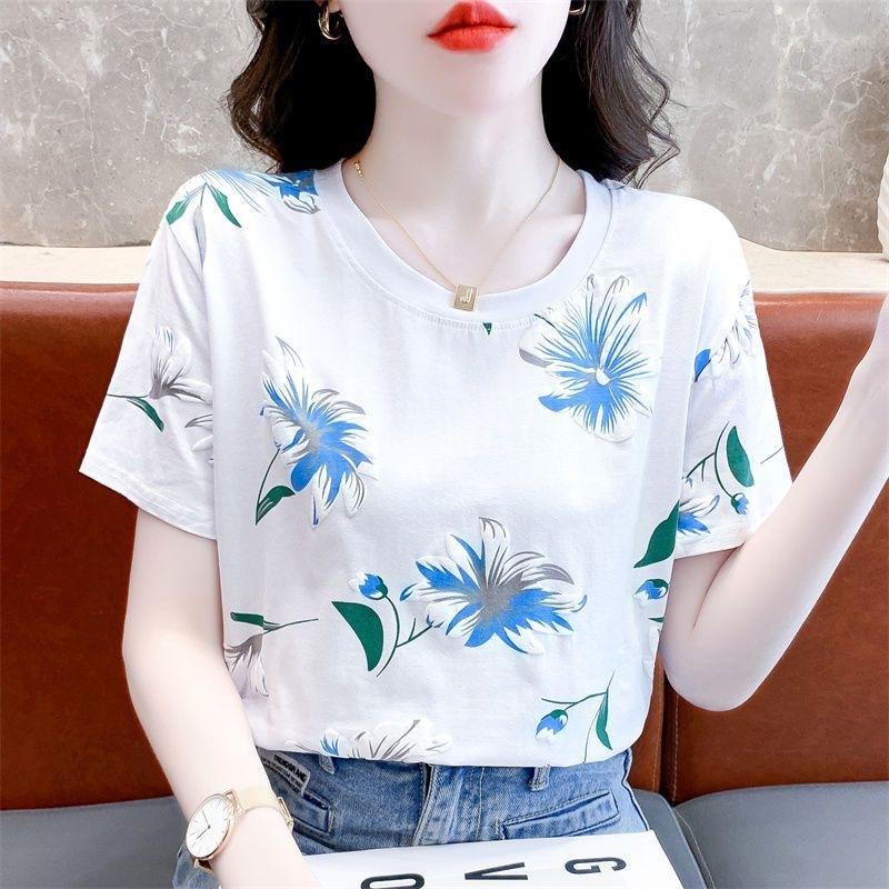 Women Summer Short Sleeve O Neck Fashion Cotton T Shirt Blouse Top