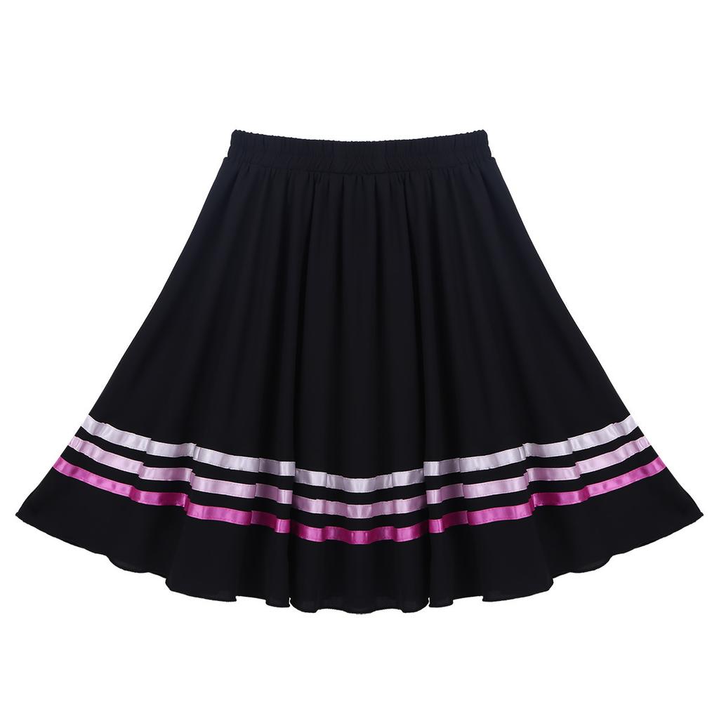 Kids Girls Ballet Dance Skirt Chiffon Elastic Waist Full Circle Ribbons Decorated Skirt Dance Dress for Ballet Stage Performance