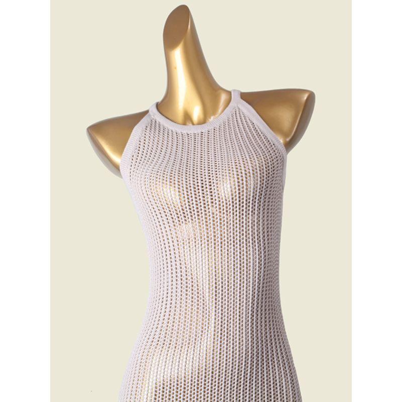 French Style Temperament Cut Out Knitting Long Dress Summer Halterneck Narrow Shoulder Irregular Slim-Fit Bandage Dress Sexy Export Dress