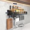Black Wall Mounted No-Punch Large Capacity Storage Utensils Metal Kitchen Shelf Skeletonized Drainage Design Easy To Clean
