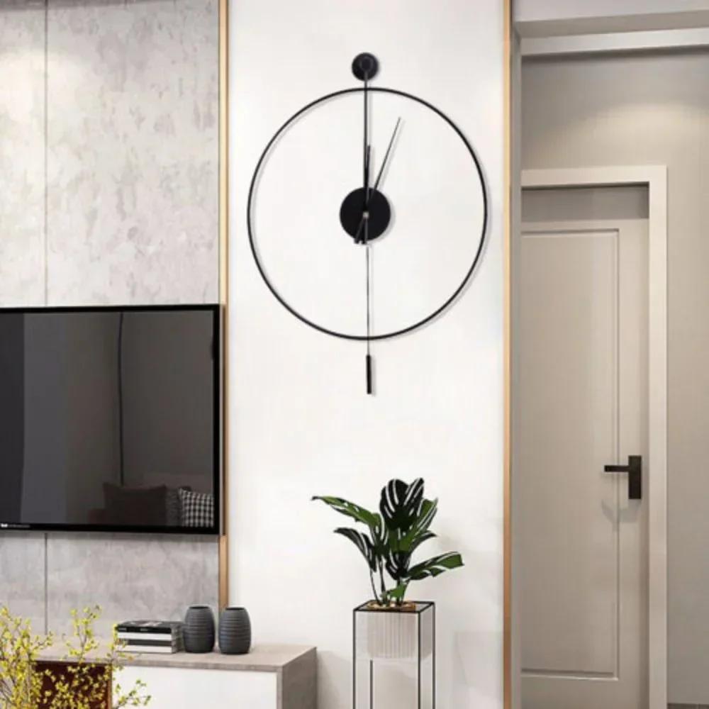 23.6in Classical Large Decorative Wall Clock with Pendulum,Modern Non-Ticking Silent Metal Wall Clocks for Living Room Low Noise