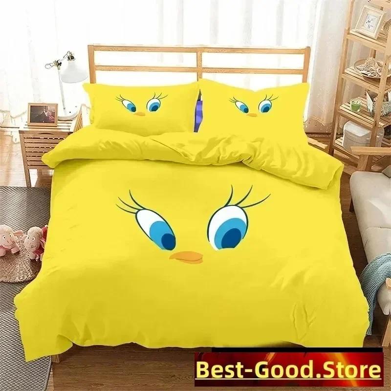 

Fashion Cartoon Tweetys Bird Bedding Set Printed Bed Set With Pillowcase Duvet Cover Soft Single Double Queen Super King Size EU Single(135*200cm)3pcs