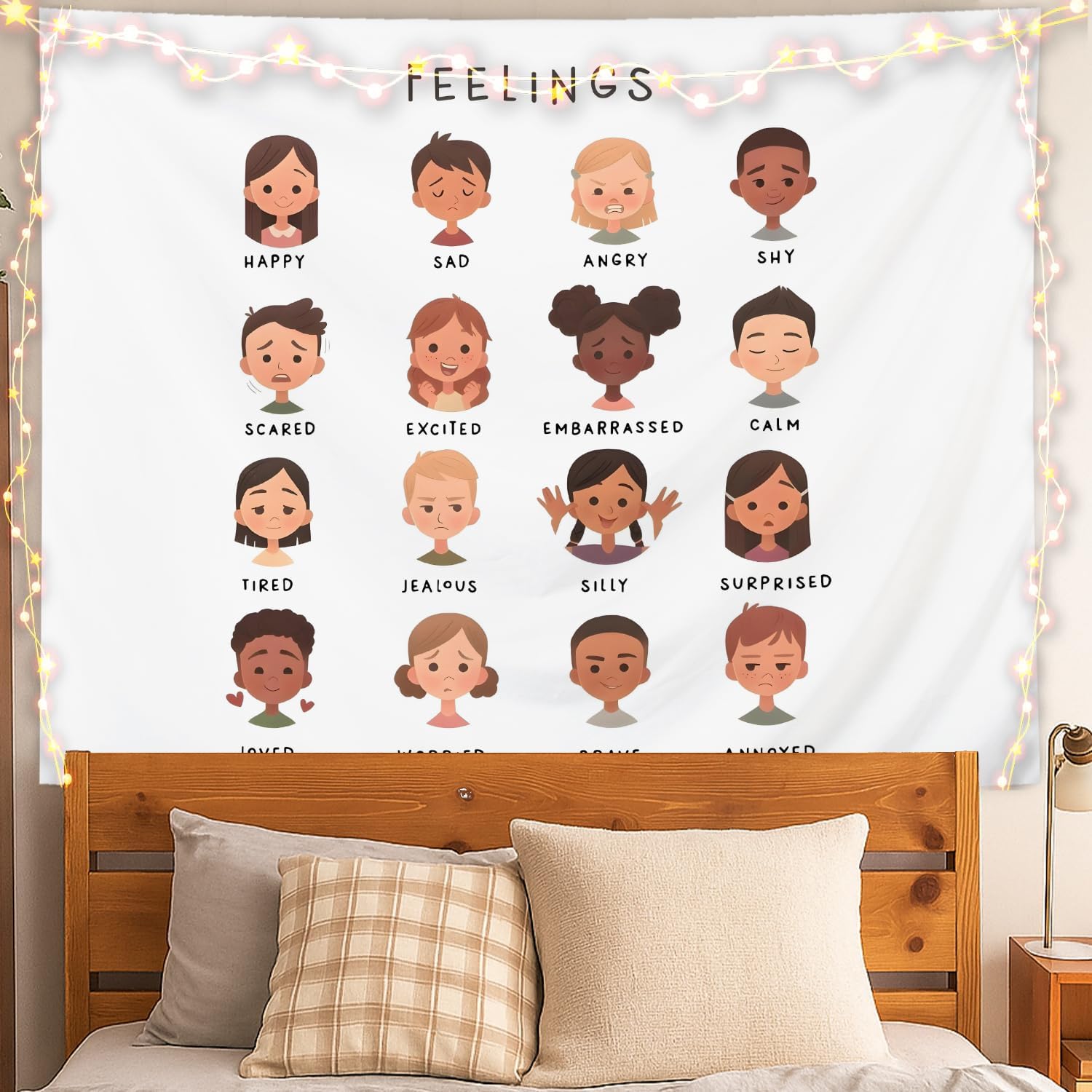 

Feelings Chart Tapestry Emotional Expression Wall Art for Kids Classroom Therapy Room Decor 50x60 Inches 74x94cm(29x37in)
