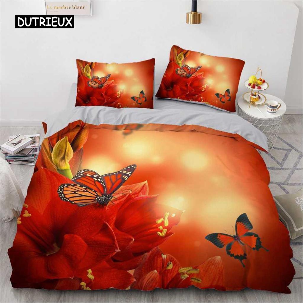 Flower Duvet Cover Set Microfiber Red Rose Bedding Set King Size Floral Print for Valentine's Day Mother's Day Soft Quilt Cover