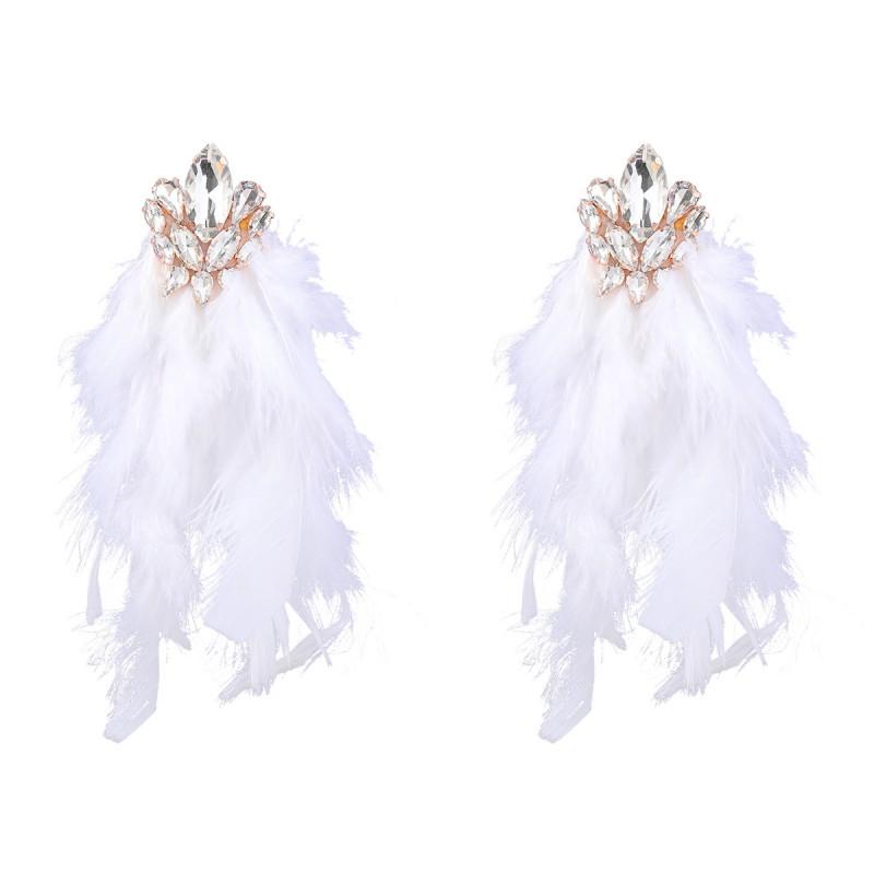 Orecchini Lunghi Boho Chic con Frange di Piume e Design Floreale in Lega con Strass per Donna