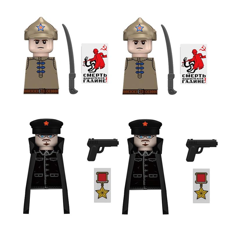 MOC Militär Sowjetischer US-Soldat Figur Baustein Kavallerie Pilot Westlicher Cowboy Detektiv Waffe Schwert Umhang Kinder Spielzeug Geschenk K148