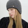 Brown Hat Stitch Point Ear Flap Beanie - Grey
