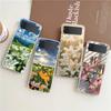 Transparent Phone Case For Samsung Galaxy Z Flip 3 4 5 6 7 Hard Folding PC Z Flip3 Flip4 Cover Realistic Lily Flower Print