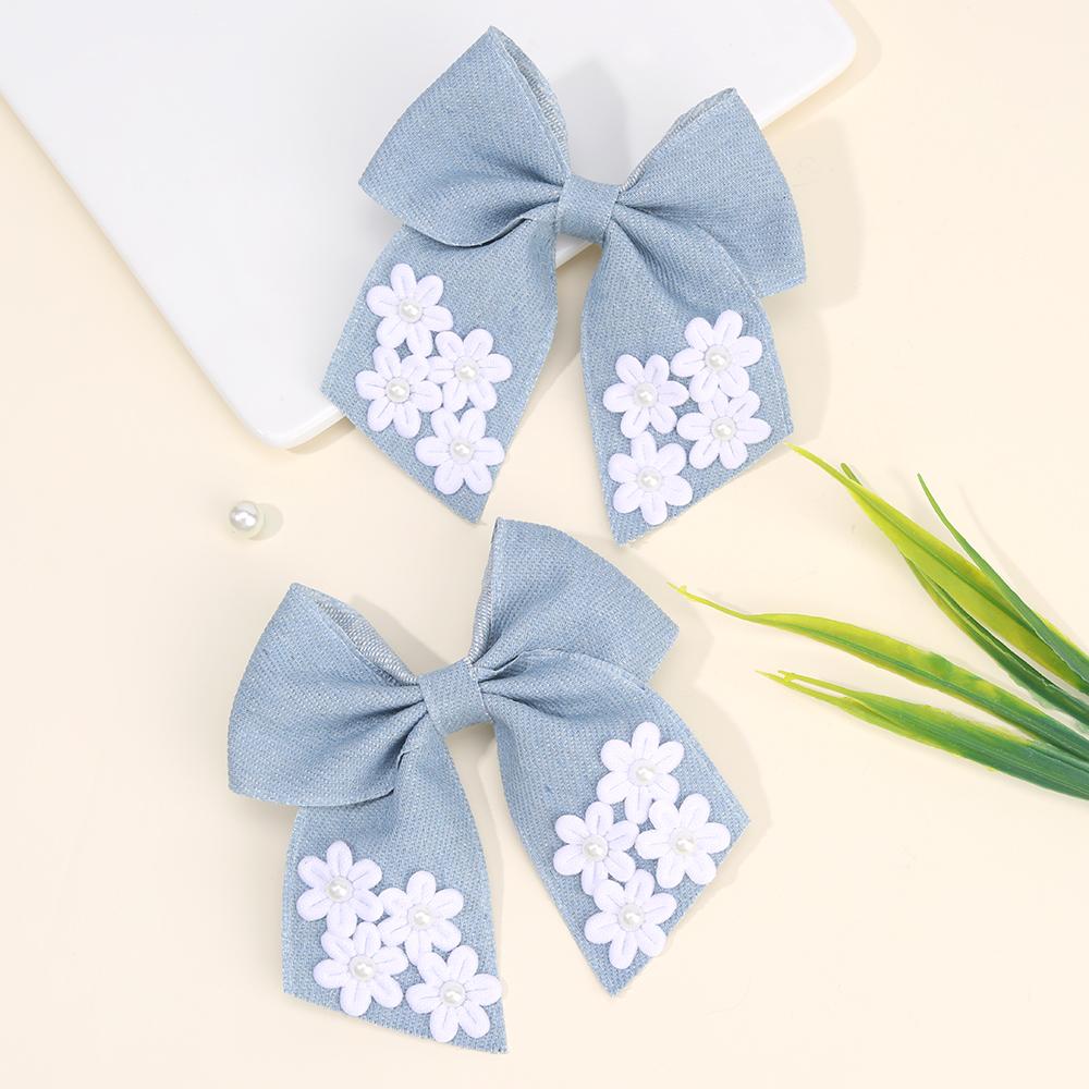

2Pcs Denim Flower Hair Clips Handmade Jeans Fabric Floral Barrettes Boho Korean Country Style Hair Accessories For Girl Children