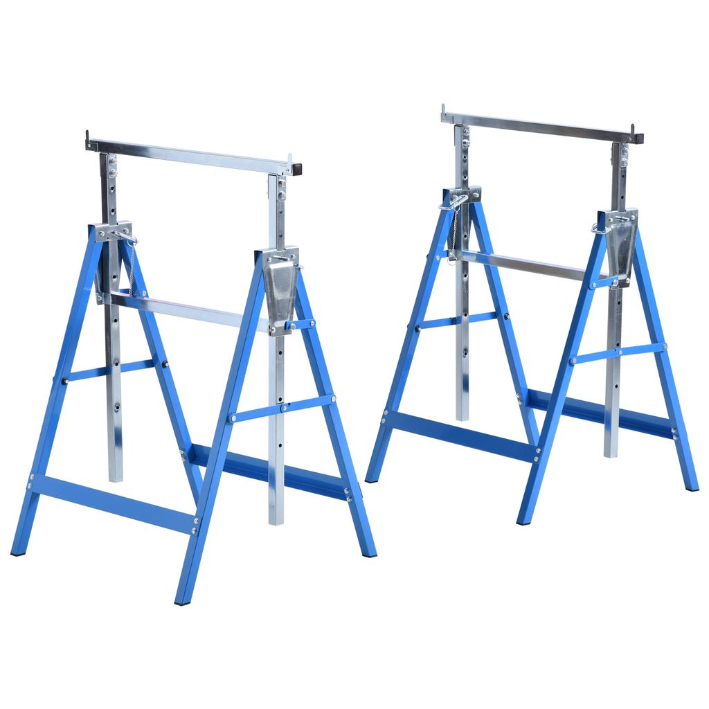 2-Piece Set Work Trestle, Load Capacity up to 200 kg, Foldable, Sawhorse, Height-Adjustable 80-130 cm, Scaffold Trestle Made of Steel