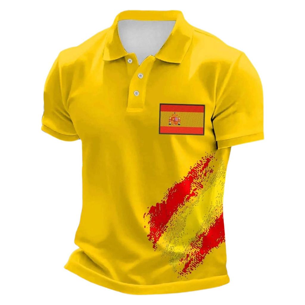 Men's Classic Polo Shirt Football Jersey Spain Inspired Design Soccer Apparel Short Sleeve Button Collar Top for Sports and Casual Wear