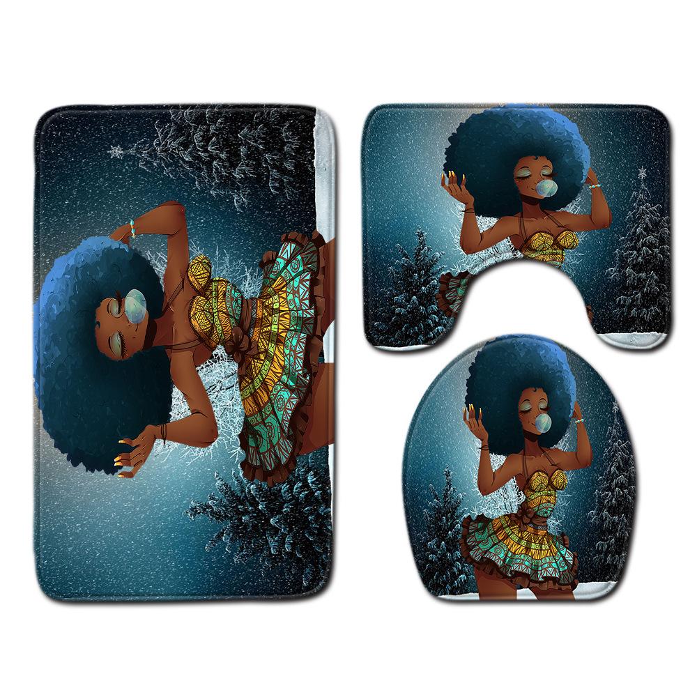 

African Women S Bathroom Floor Mat Three-Piece Bathroom Carpet Toilet Mat Set Doormat Bathroom Non-Slip Mat 45cmx75cm