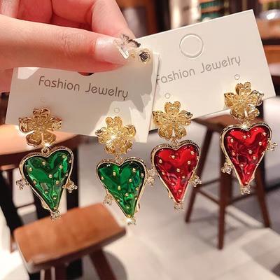 New Fashionable European and American Red Strawberry Heart-shaped Silver Needle Earrings and Stud Earrings with a High-end Feel