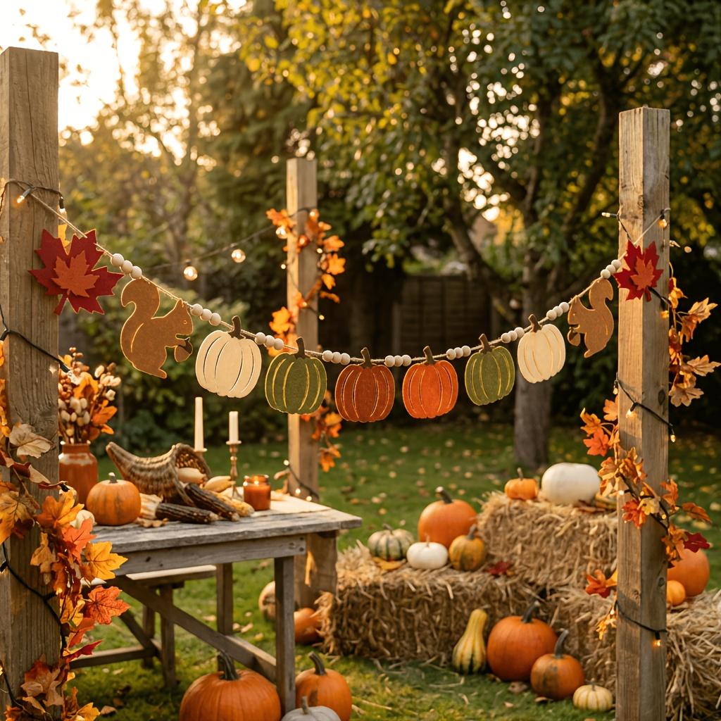1Pc Autumn Harvest Country Style Party Banner, Pre-Assembled Squirrel Pumpkin Maple Leaf Flag String, Thanksgiving Indoor And Outdoor Rustic Style