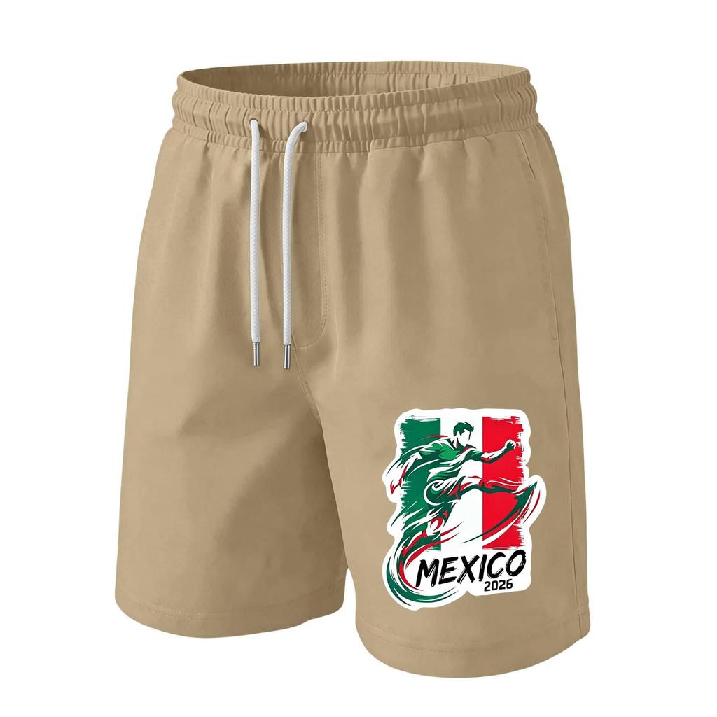 Men’s Drawstring Waist Shorts with Mexico 2026 Inspired Print Casual Loose Fit Sportswear
