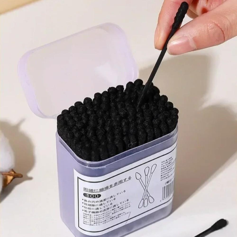 100Pcs New Black Disposable Cotton Swabs Spiral Shape Double-Headed Cleaning Cotton Bud Soft Makeup Cotton Swab Universal