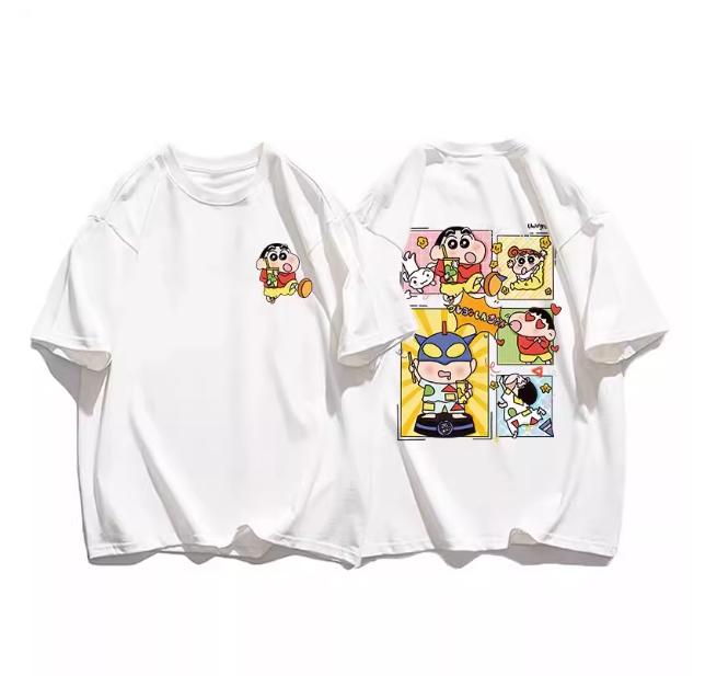 2026 Summer Comic Form Crayon Shinchan Image 100 Cotton Printed Oversize Casual Tshirt Adult Children Parentchild Top y2k