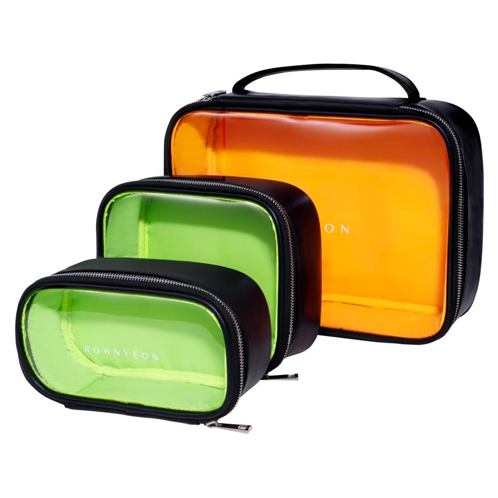 Rownyeon Vinyl Pouch Translucent Makeup Clear and Toiletry Pouch 3-Piece Set Pouch, Pouch,