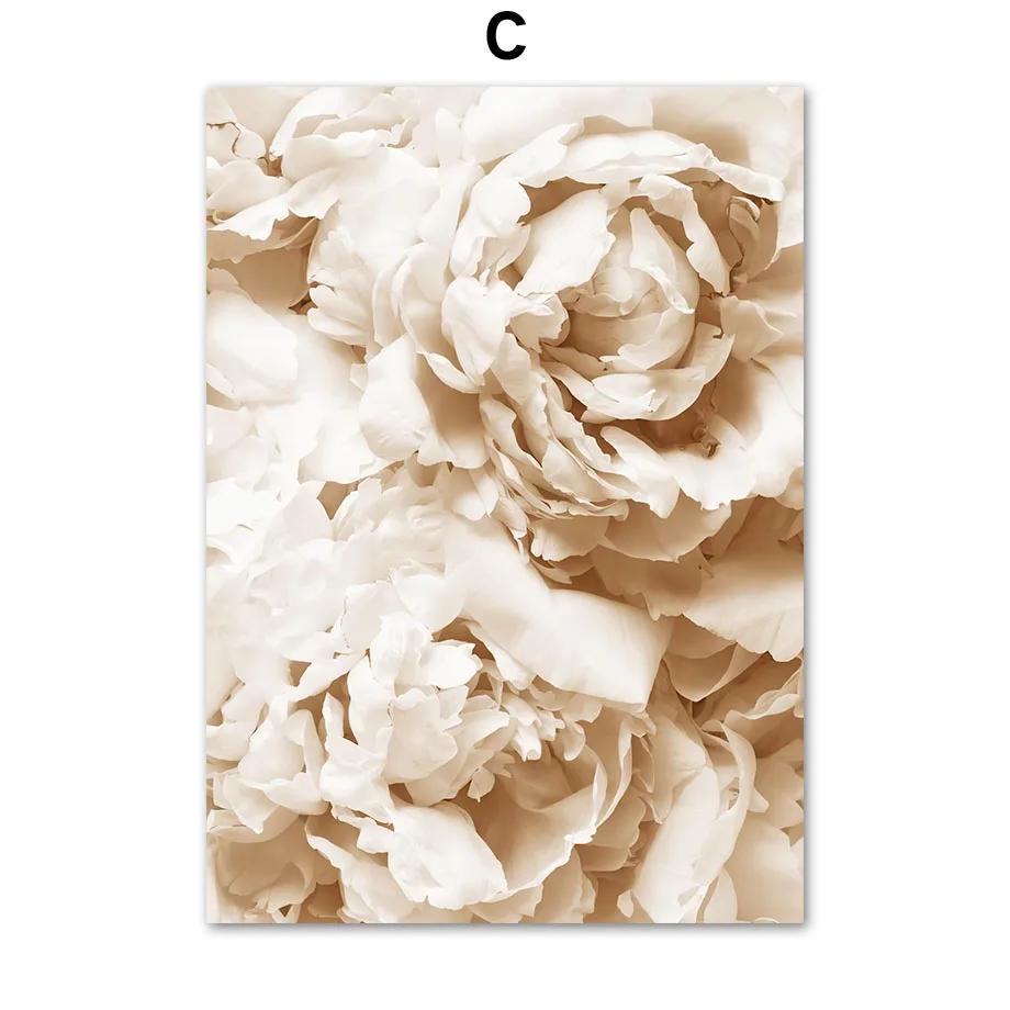 Beige Dahlia Peony Rose Daisy Flower Leaf Posters And Prints Canvas Painting Nordic Wall Art Pictures Living Room Home Decor