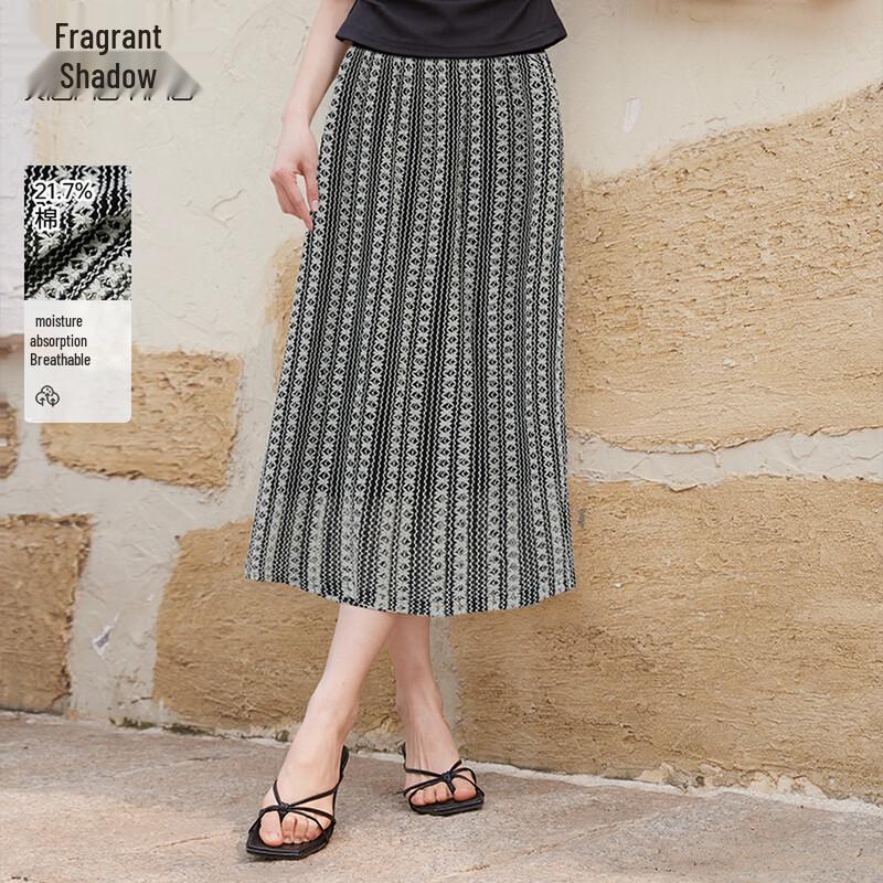 Xiangying Women s Bohemian Striped High-Waist Midi Skirt M