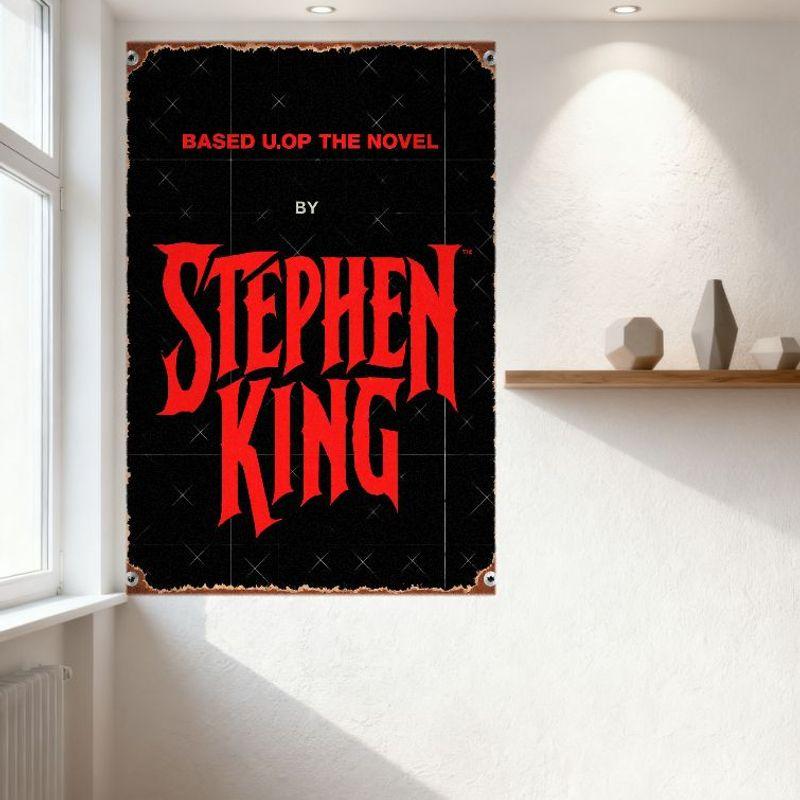 Vintage Stephen King Metal Tin Sign Based On the Novel Gothic Style X Grid Rusty Border Bolted Corner Aged Distressed Poster for