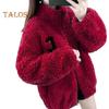 Winter Lady Coat Thickened Double-sided Faux Fleece Solid Color Stand Collar Neck Protection Letter Decor Long Sleeves Keep Warm Outdoor Travel