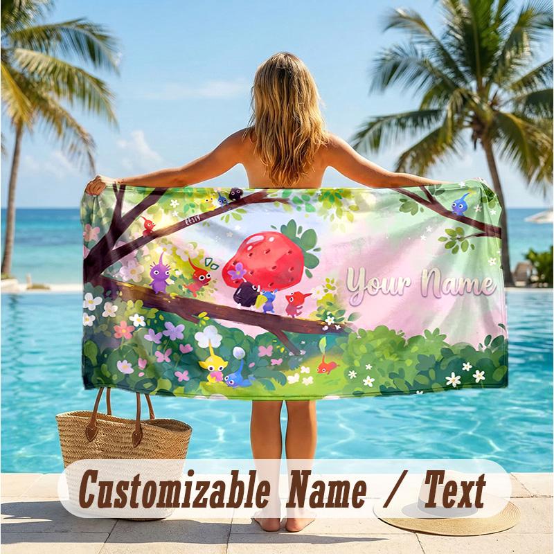 Custom Text Beach Towel, Soft Absorbent Swimming Multi-use TowelPikmin