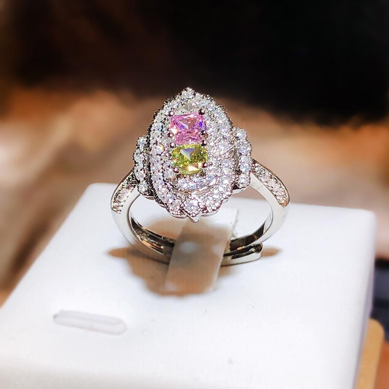 Platinum Plated Imitation Moissanite Diamond Square Ring  Marriage Proposal Simulation Emerald Princess Square Diamond Ring