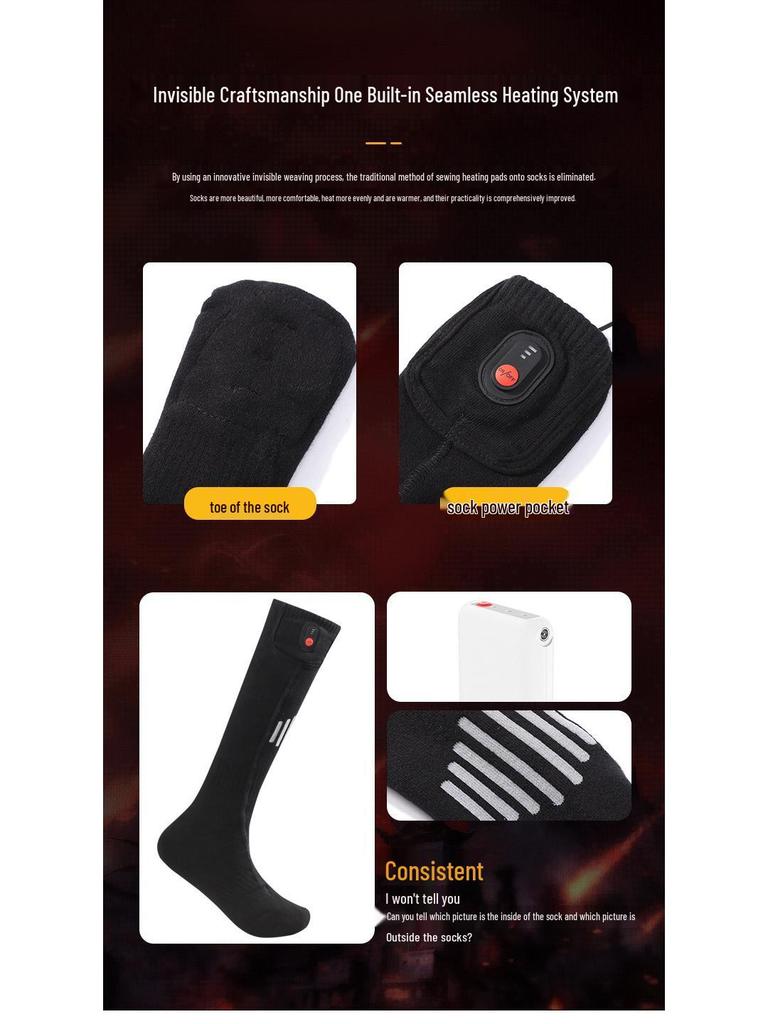 Unisex Electric Heated Long Tube Ski Socks - USB Constant Temperature for Outdoor Sports