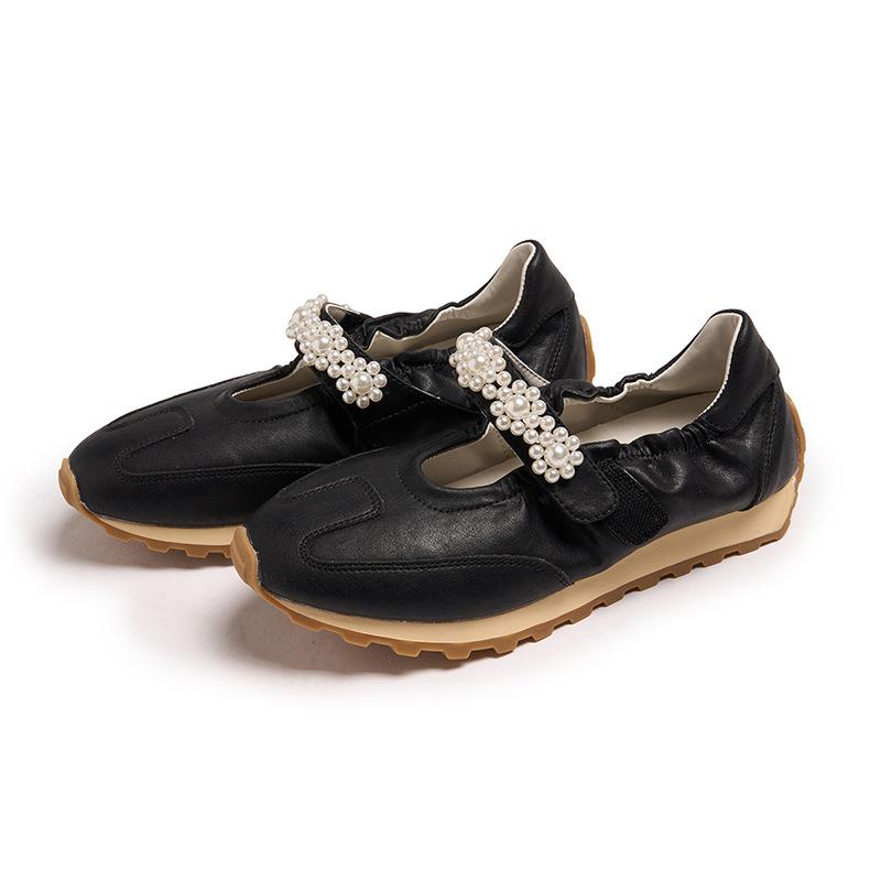 Platform Leather Ballet Children's New Pearl Word with Velcro Casual Mary Jane White Shoes