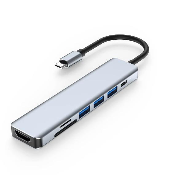 

USB-концентратор USB-C 7-в-1, адаптер HDMI 4K Type-C, OTG, док-станция Thunderbolt 3, PD, TF, SD, совместимость с Macbook, iPad, XPS, Surface Laptop. серебряный