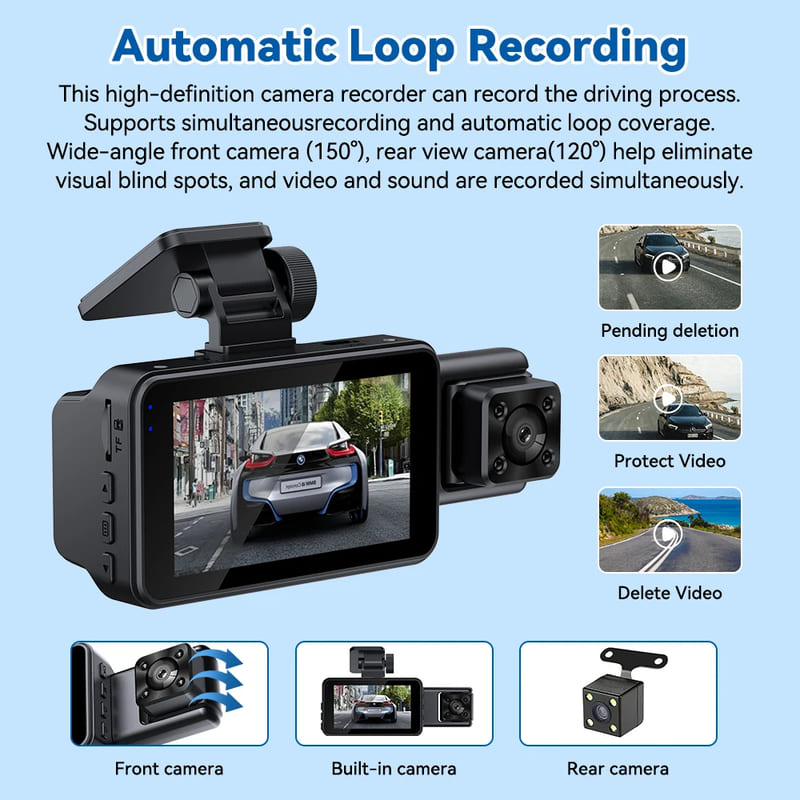 Neue Wifi 3 Kamera Auto Dvr Dash Cam FHD 1080P 3 Kanal Objektiv Dash Kamera Innenraum Dashcam Video Recorder Black Box Super Nachtsicht