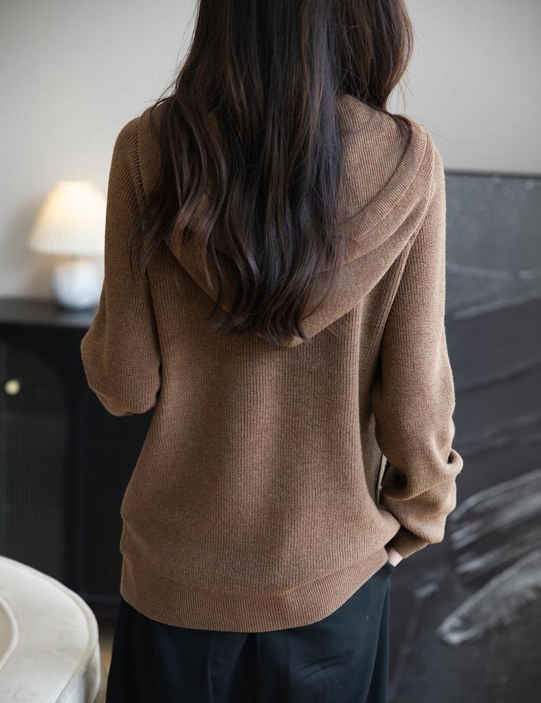 Yuanbao Stitch Women's Korean Style Wool Zippered Hoodie - Casual Versatile Solid Color Knitwear