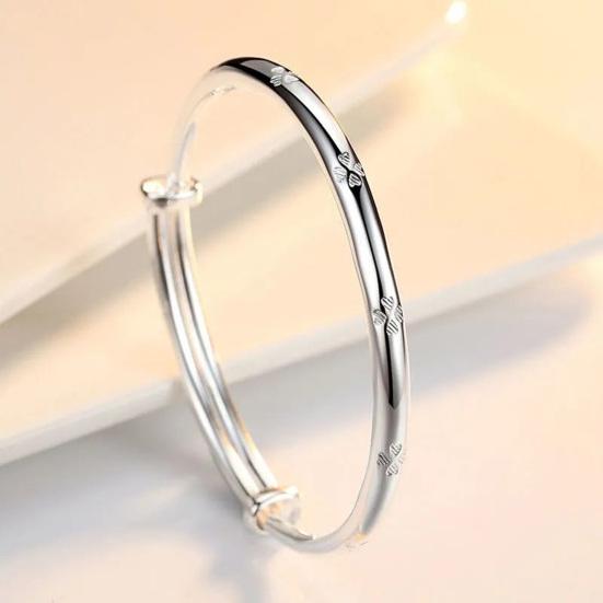 Women Bangle Copper Silver Color Curved Adjustable Smooth Polished Luster Wrist Jewelry Anniversary Birthday Gift Lightweight Bangle