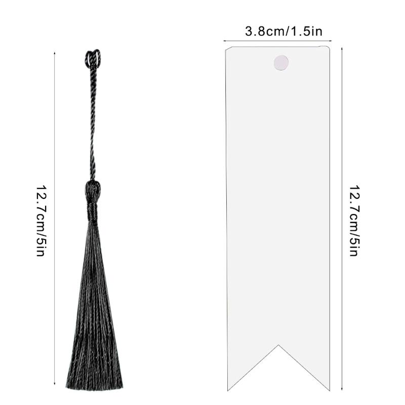 12 Pcs Blank Bookmarks Set Rectangular Acrylic Bookmarks with Colourful Tassels Clear Bookmarks for Handmde Projects
