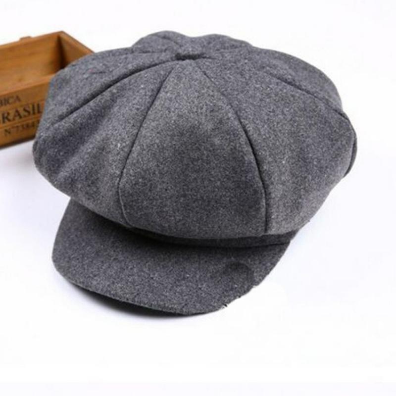Korean-style Octagonal Woolen Newsboy Cap for Autumn and Winter, Solid Color, Unisex, Baby Sunshade, Warm, Windproof, Versatile