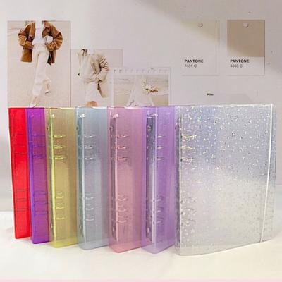 Creative Colored Binder Cover Transparent Waterproof Photo Card Holder 6 Rings Glitter Sequins Notebook Protector Agenda