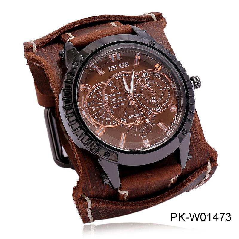 Vintage Watches Men Genuine Leather Pointer Belt Strap Punk Watch Wide Cowhide Bracelet & Bangles For Women Male Jewelry