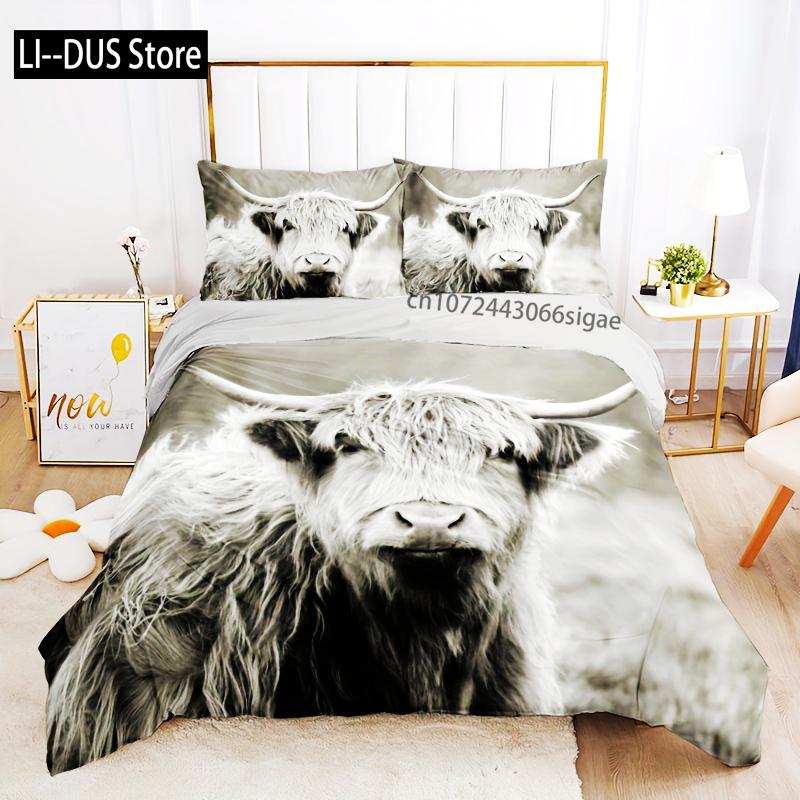 

Comforter 3Pcs Fashion Field Style Highland Cow Hd Digital Printing Home Three-Piece Set 1 +1 Or 2 S Comforter (quilt)-EU Single(135*200cm)3pcs