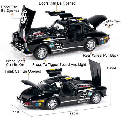 Scale 1:32 300SL 500K Model Car Toy Alloy Body Rubber Tires Music Light Pull Back Sports Cars Models Kids Metal Ornaments
