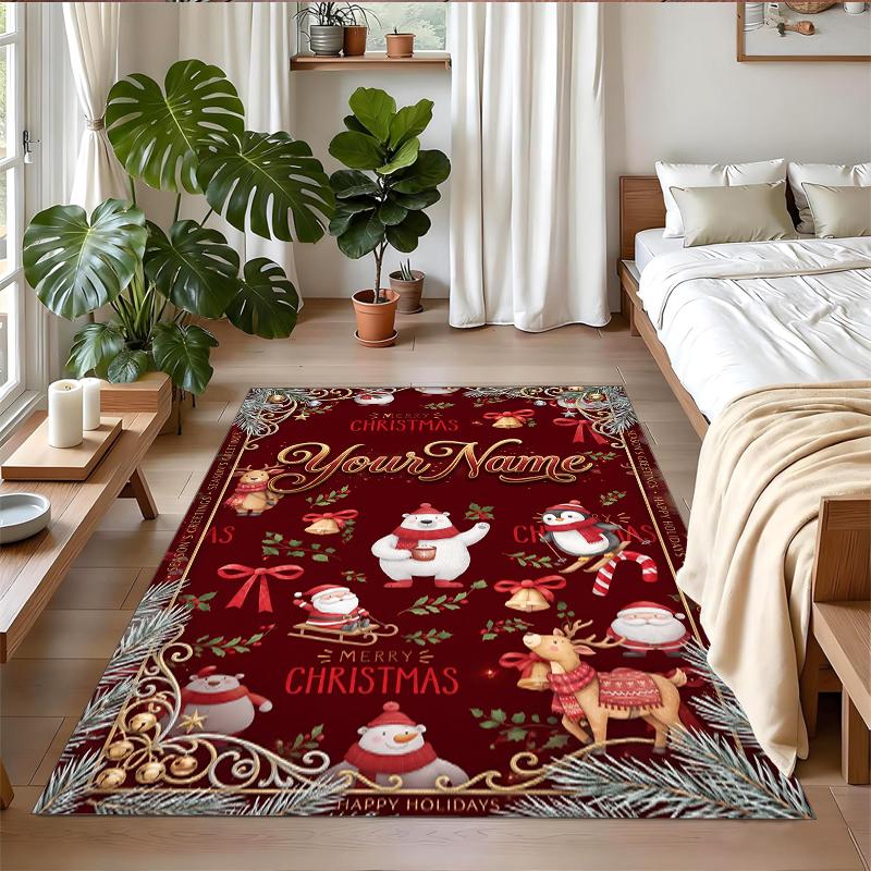 Christmas Custom Name Printed Square Area Rug Soft Non Slip Floor Carpet For Bedroom Holiday Gift