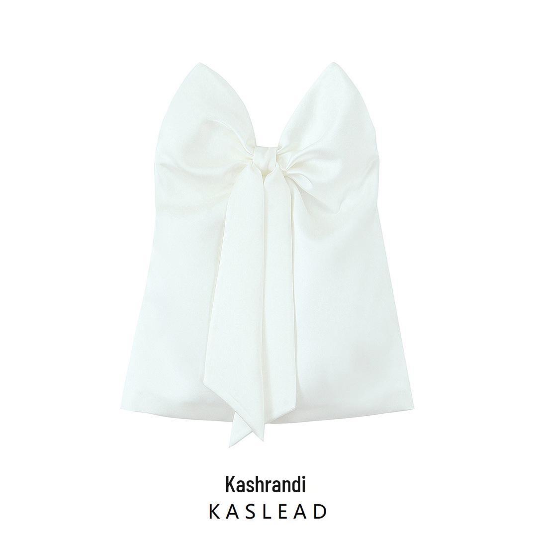 

Spring 2025 Women s European & American Style Bow Silk Satin Top XS білий