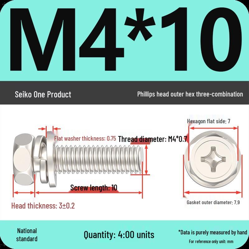 Concave Head Hexagon Combination Bolt Set with Spring Washer and Gasket - 3 Pieces