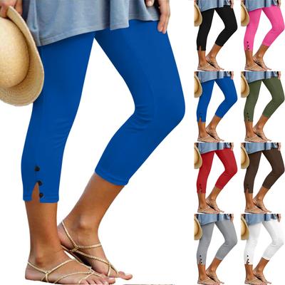 Leggings Capri da Donna con Bottone Elasticizzati Vita Media Pantaloni Corti Morbidi Leggeri Vestibilità Slim Collant da Yoga