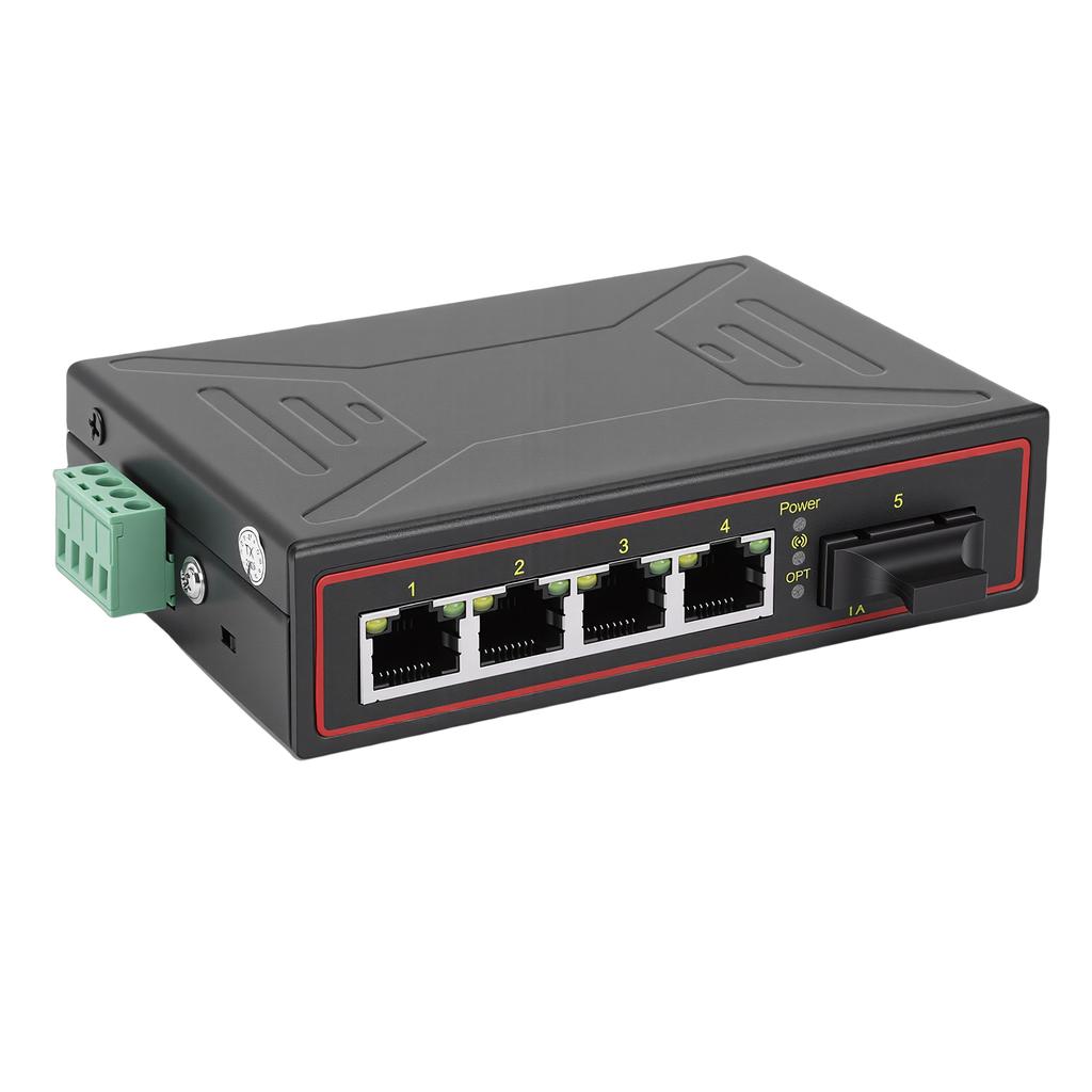 Ethernet Fiber Media Converter 1 Optical Port 4 Ethernet Ports 10M 100M Din Rail Mount Ethernet Switch