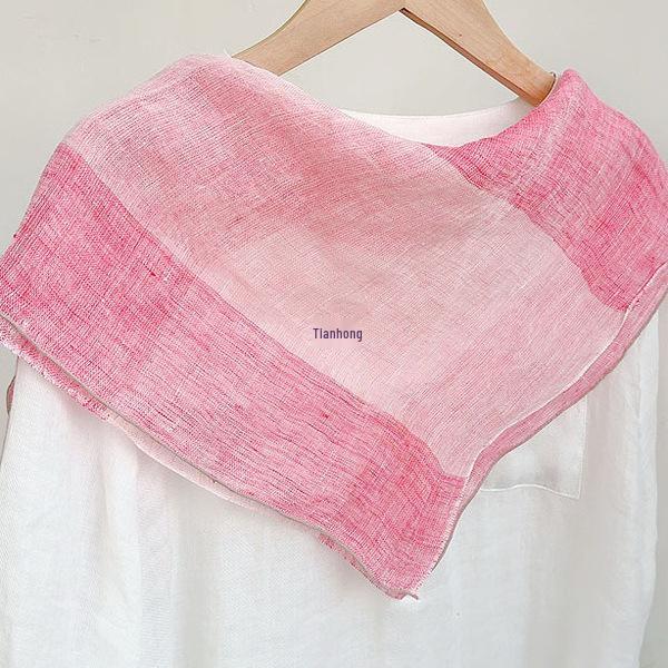 Young Women's Pink Linen Neckerchief: Versatile, Breathable, Thin Scarf for Neck Protection and Warmth