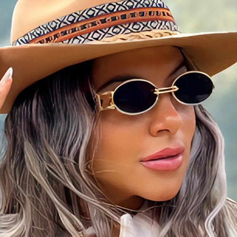 Retro Metal Oval Sunglasses Street Style Bicycle Riding Fashion Outdoor Sunscreen Cross-Border Eyewear Unisex Accessories