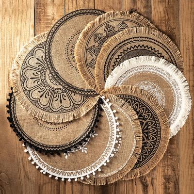 1pc Runde Stickerei Tisch Tischset Woven Baumwolle Tischset Kaffee Tasse Matten Geschirr Bahn Küche Dekoration