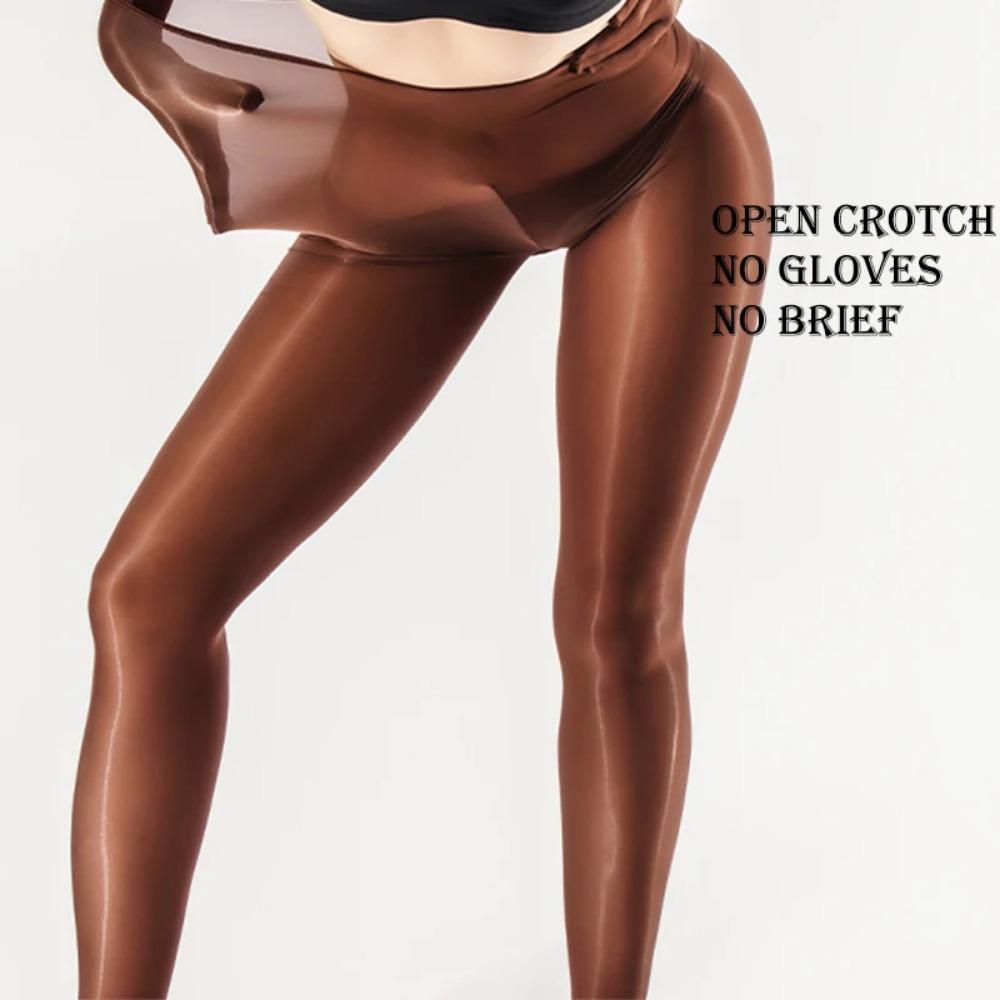 Bez podprsenky Lesklá rozkrok sexy punčochové kalhoty Overal Černé punčochy Punčochy Ženy Spící Onesies